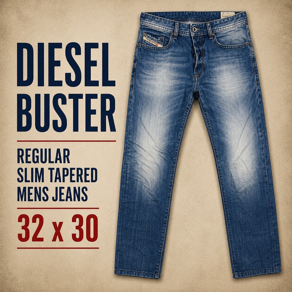 Diesel Buster Regular Slim Tapered Jeans Blue Mens 32x30 Hemmed 0839C